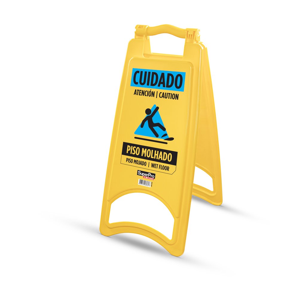 SuperPro Portugal | SuperPro Portugal SuperPro Portugal PLACA SINALIZADORA PLASTICA PISO MOLHADO PLACA SINALIZADORA PLASTICA PISO MOLHADO PLACA SINALIZADORA PLÁSTICA PISO MOLHADO | 159 Placa de sinalização amarela de piso molhado, com aviso em português, espanhol e inglês, SuperPro Bettanin, referência 9248B