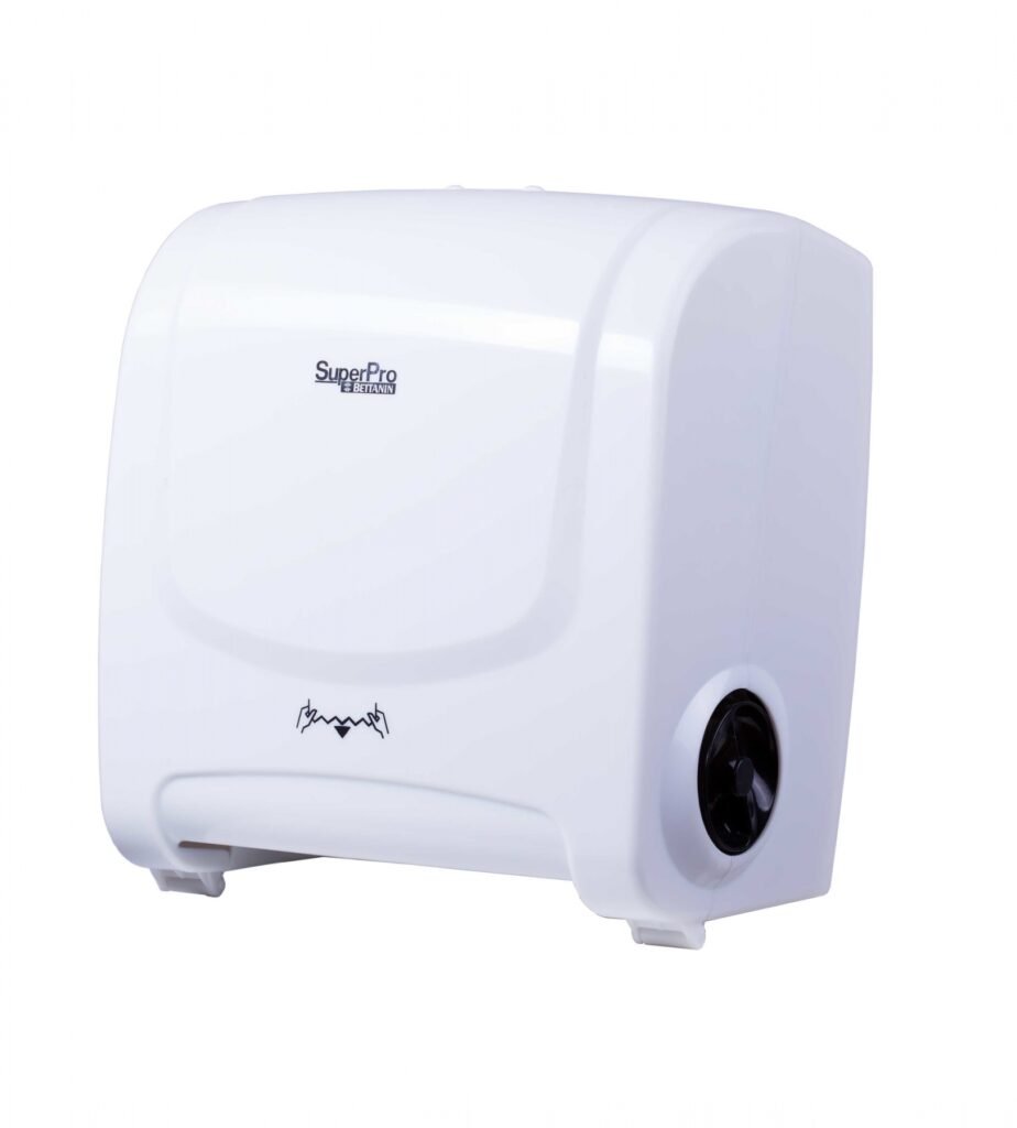 SuperPro Portugal | SuperPro Portugal SuperPro Portugal TOALHEIRO PLASTICO AUTO CORTE COMPACTO TOALHEIRO PLASTICO AUTO CORTE COMPACTO TOALHEIRO PLÁSTICO AUTO CORTE COMPACTO Aplicação Indicado para uso em: Bares, Restaurantes, Clínicas, Escritórios, Fábricas, Hospitais e também para sua residência. Suporta rolos de até 173 mm de diâmetro (200 metros). Dispensador fabricado em material termoplástico de alta qualidade e resistência ao impacto. Fácil instalação com parafusos e buchas inclusas e fechadura de segurança com chave em cruz. Design moderno e harmonioso que valoriza e combina com todos os ambientes. Validade Indeterminado Dimensões da embalagem 335 x 205 x 370mm Peso Bruto 2,25 Kg Quantidade por embalagem caixa com 1 unidade Material Polipropileno Cor Branco Cubagem 0,02540975 Dimensões do produto 31,5 X 33 X 18,5cm Peso Liquido 1,95kg EAN 7898509289131 DUN 17898509289138 | 152 Dispensador de papel branco de corte automático com fechadura SuperPro Bettanin, referência SP9715